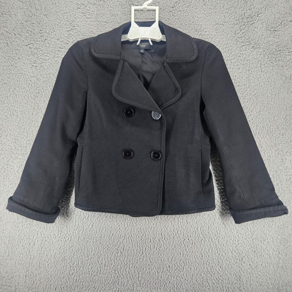 Talbots Women's Double Breasted Blazer Black Silk Blend Jacket Size 6 Petite